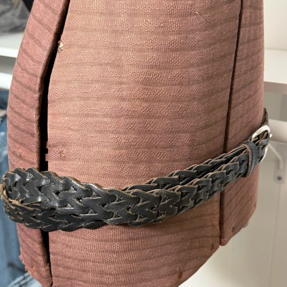 Vintage Dark Brown Leather Belt Open Weave Braided Woven Unisex OSFM (44/110)